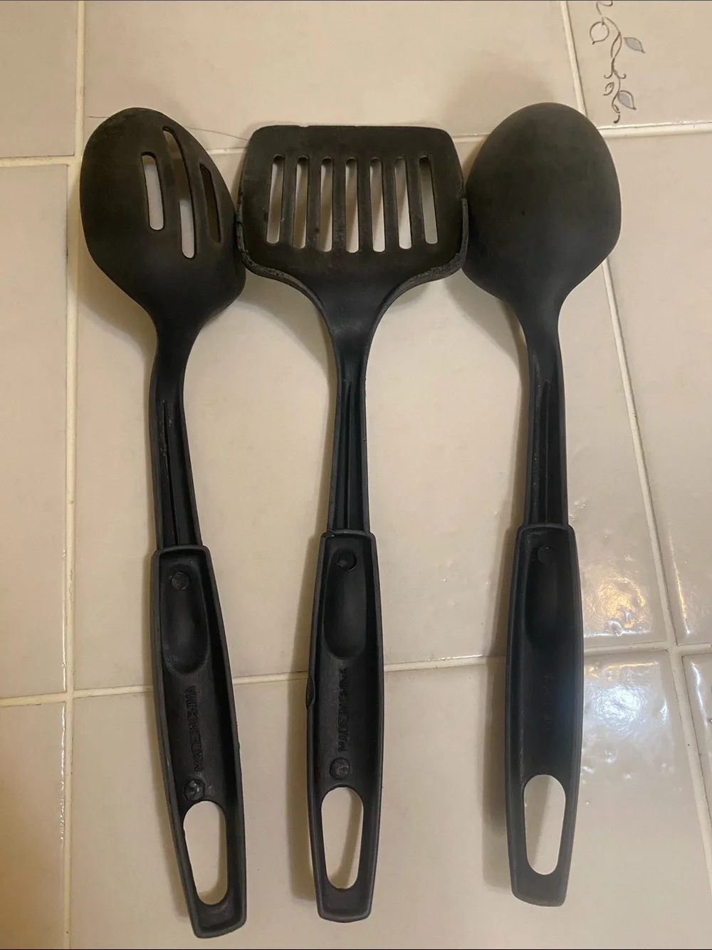Black Nylon Cooking Utensil Set - 3 Piece Slotted Spoon, Turner, Serving Spoon
